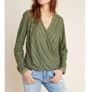 Anthropologie Maeve Audre Long Sleeve Faux Wrap Top